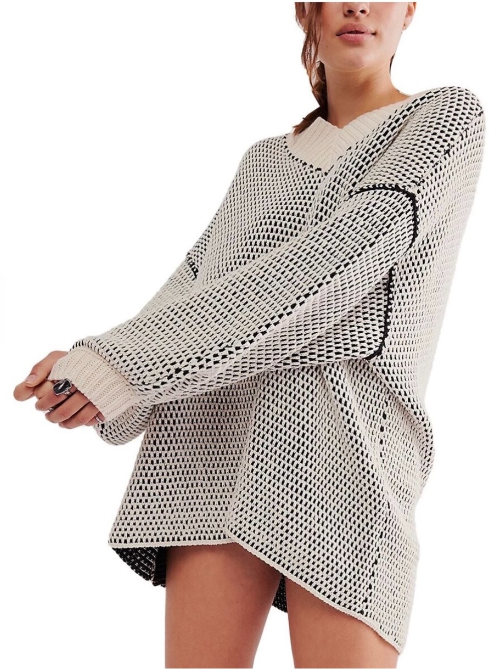 Free People Maisie Oversized Black & White Sweated Size XS - Picture 2 of 16